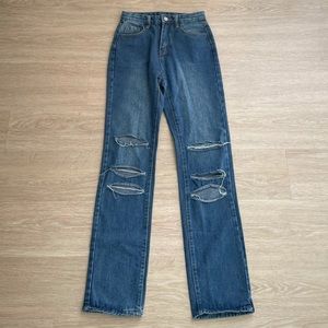 SHEIN Distressed Straight Leg High Rise Jeans